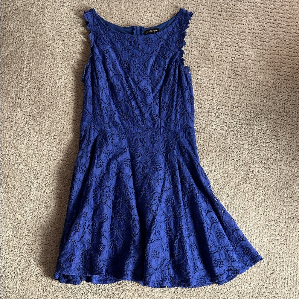 Sleeveless Royal Blue Lace Fit & Flare Dress